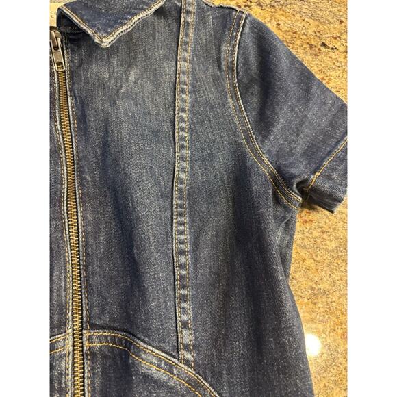 *Gorgeous* ALICE AND OLIVIA Wide Flare Leg Fitted Denim Zip Jumpsuit Size 25 - Picture 5 of 15